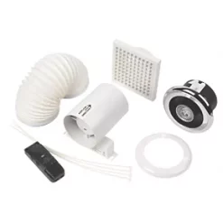 Manrose LEDSLKTC 100mm Axial Inline Bathroom Shower Extractor Fan Kit With LED Light with Timer Bright Chrome 240V